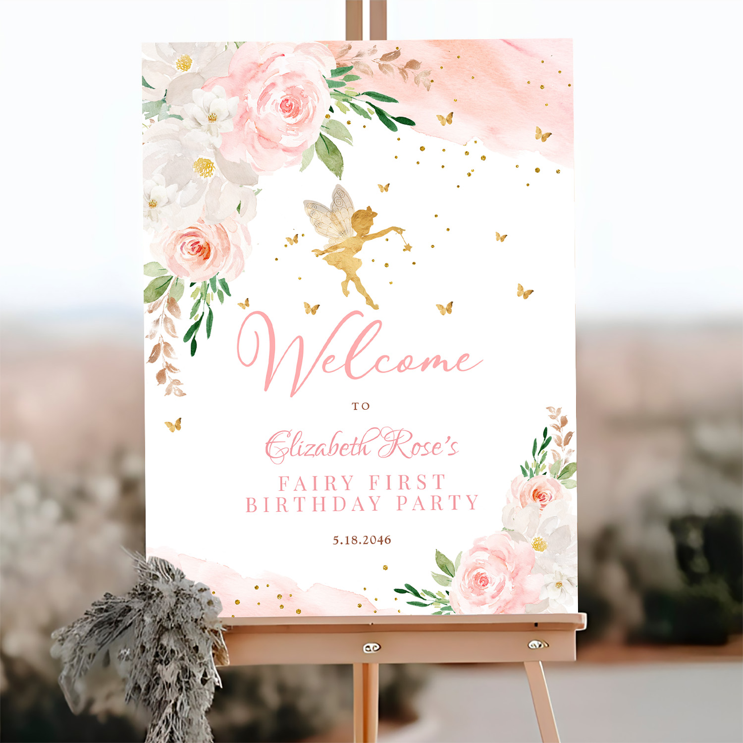 Blush Pink Gold Fairy Welcome Sign - Image 3