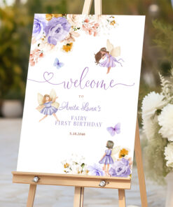 Blush Purple Fairy Birthday Welcome Sign