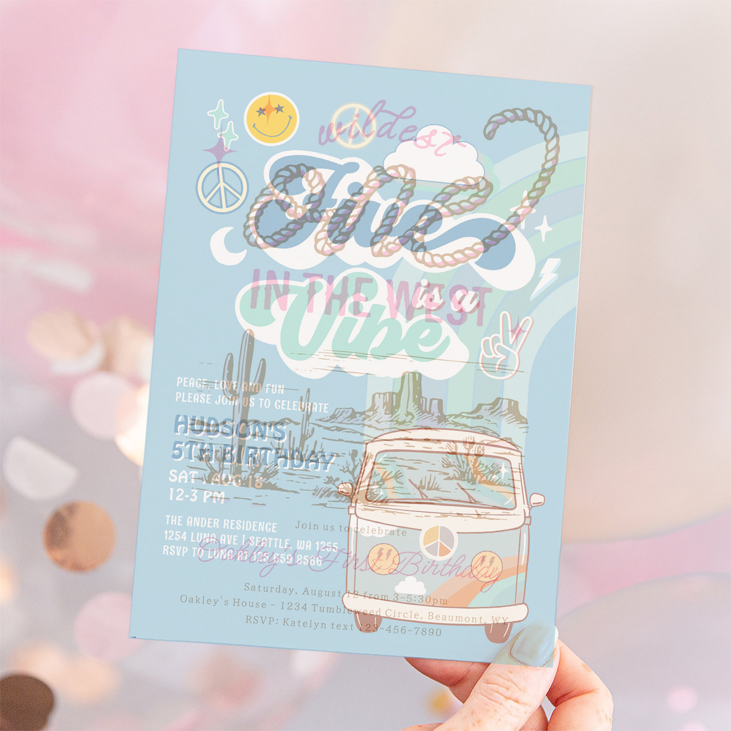 Boy Groovy Van Rainbow Five Is A Vibe 5th Birthday Invitation - Image 12