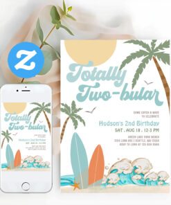 Boy Surf Surfing 2nd Birthday Totally Two Bular Invitation