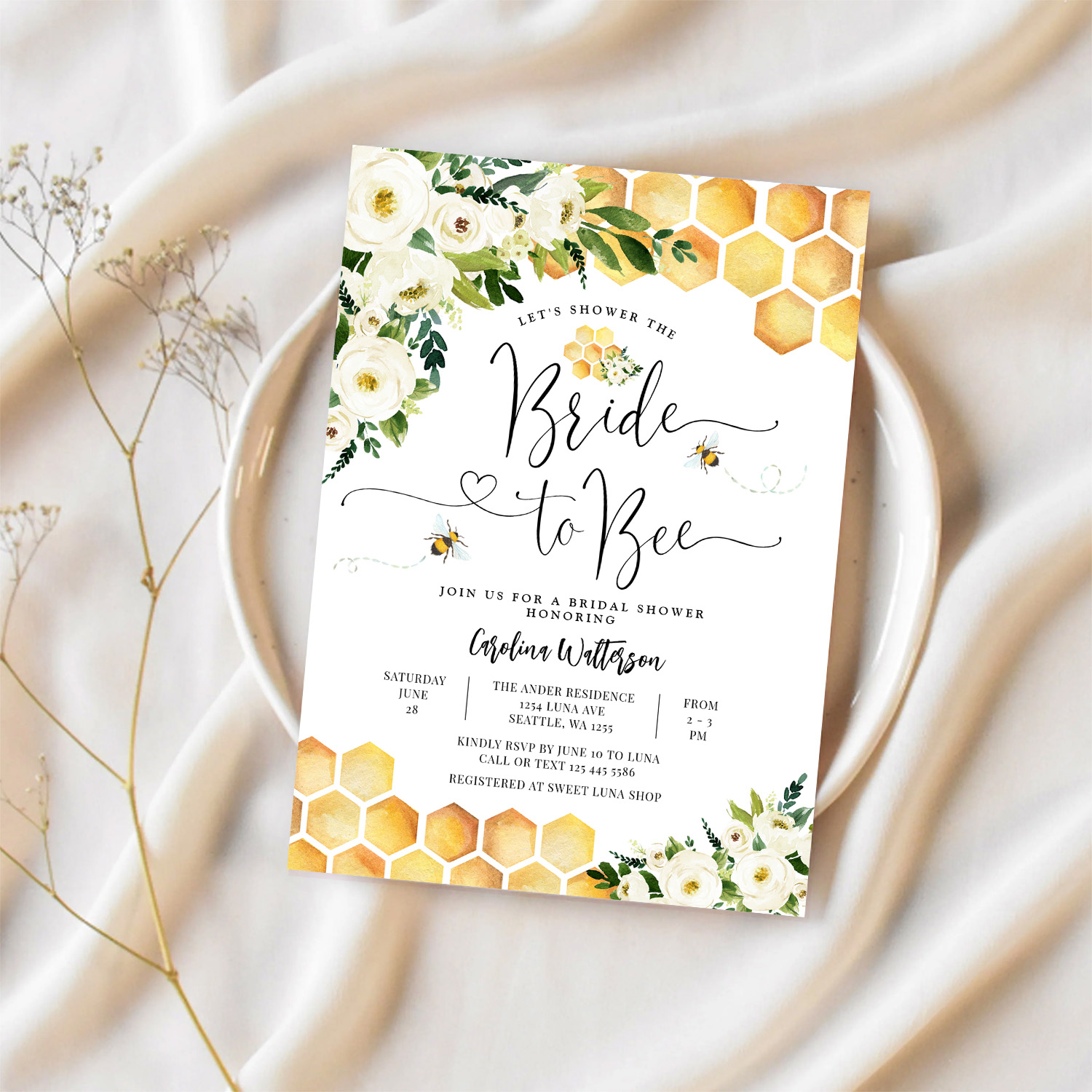 Bride To Bee Honey Bee Rustic Bee Bridal Shower Invitation - Image 2