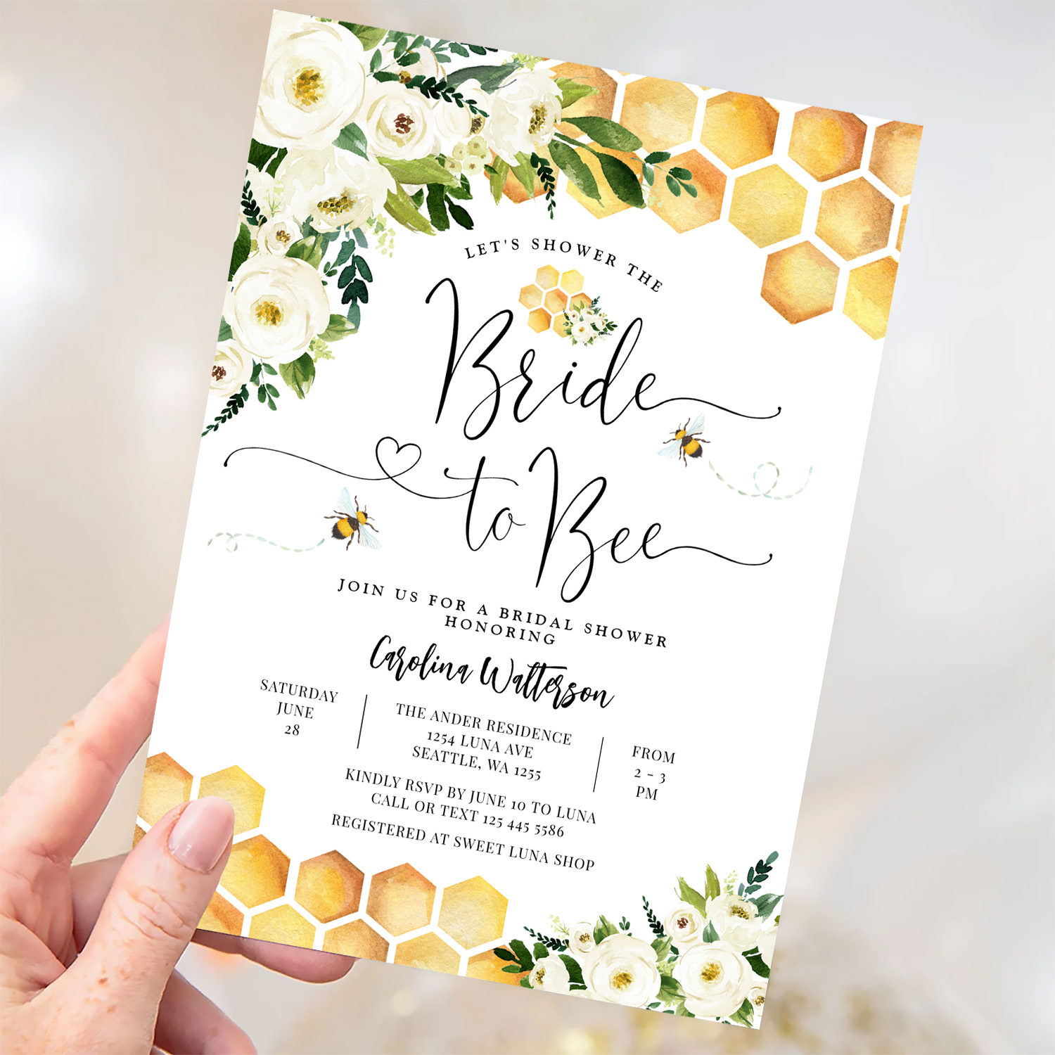Bride To Bee Honey Bee Rustic Bee Bridal Shower Invitation - Image 3