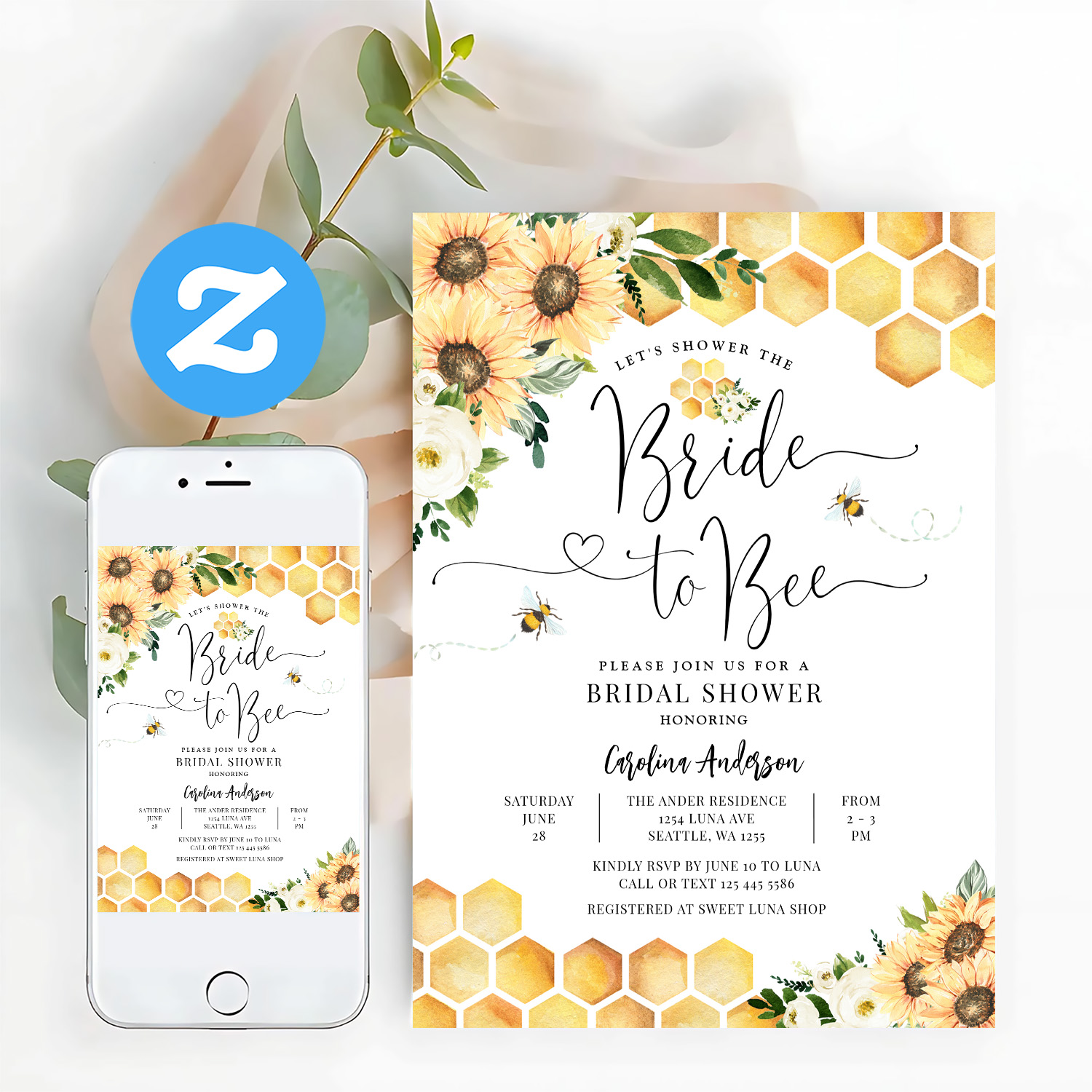 Bride To Bee Rustic Bridal Wedding Couple Shower Invitation