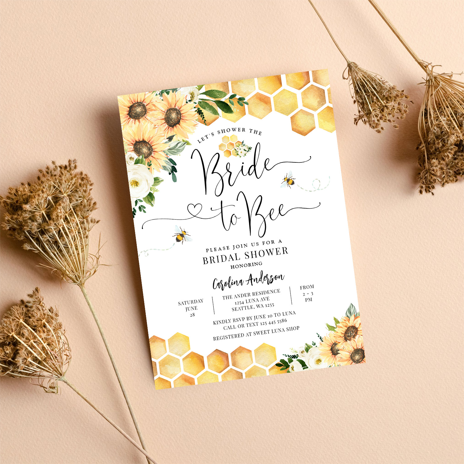 Bride To Bee Rustic Bridal Wedding Couple Shower Invitation - Image 8