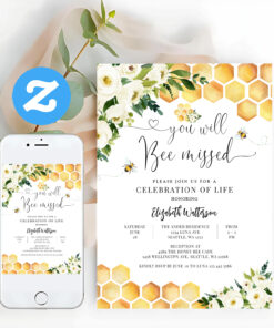 Bumble Honey Bee Celebration Of Life Memorial Invitation