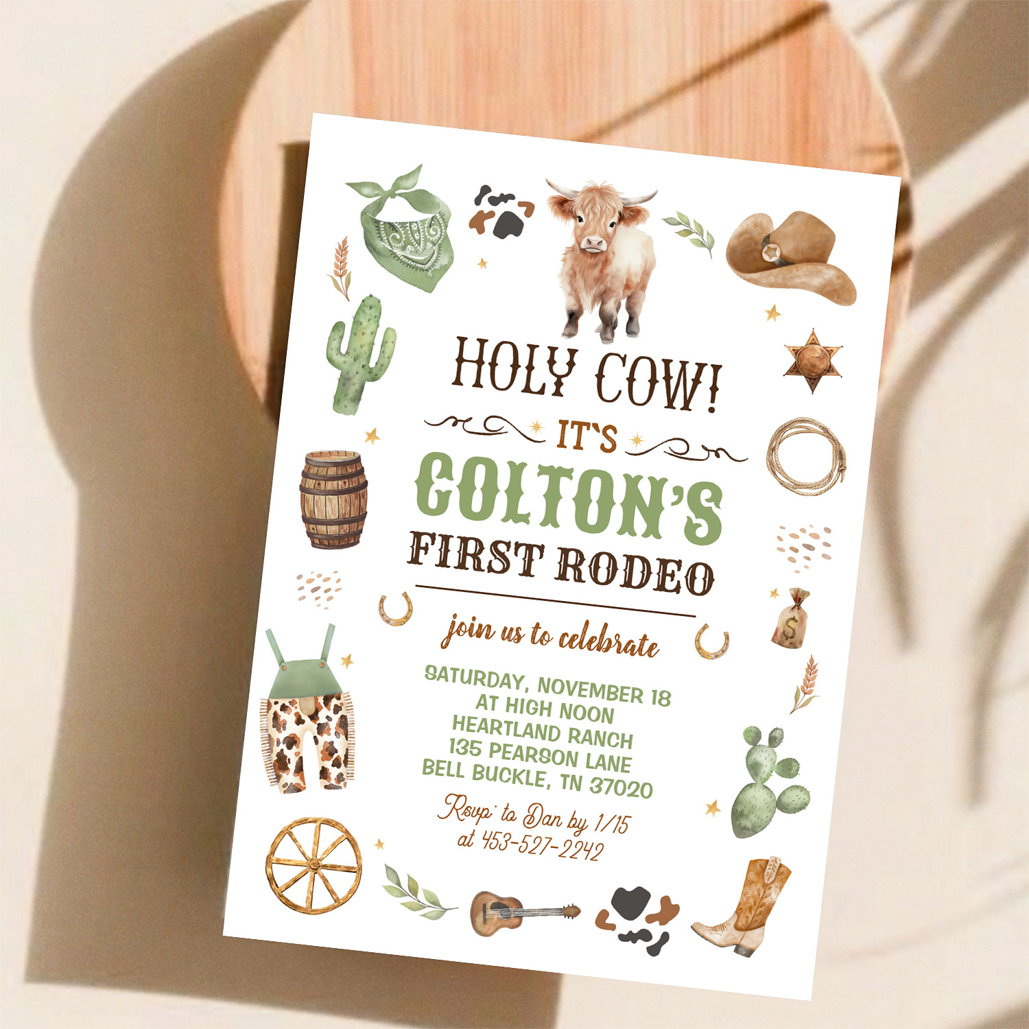 Cowboy 1st Rodeo Highland Cow Theme Birthday Party Invitation - Image 11