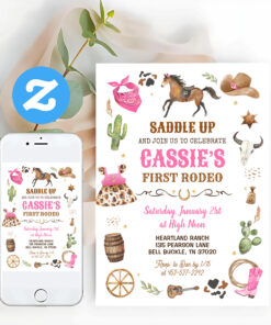 Cowboy 1st Rodeo Pink Wild West Theme Birthday Invitation