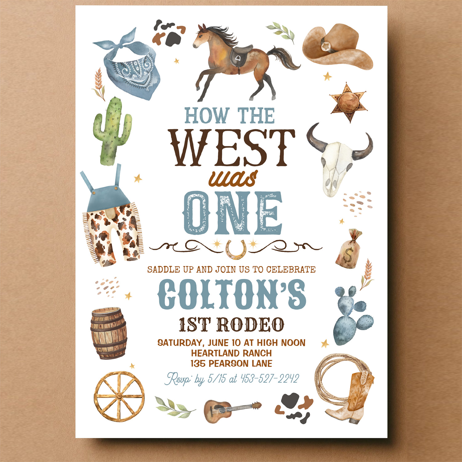 Cowboy How The West Was One 1st Rodeo Birthday Invitation - Image 14