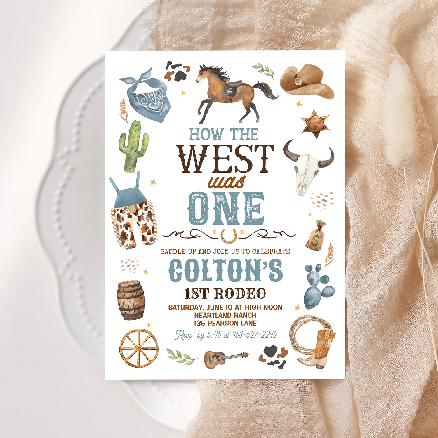 Cowboy How The West Was One 1st Rodeo Birthday Invitation - Image 6