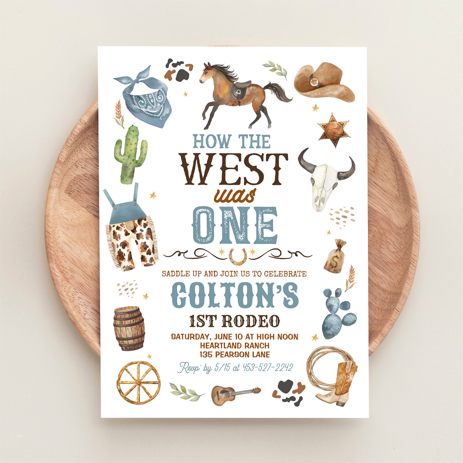 Cowboy How The West Was One 1st Rodeo Birthday Invitation - Image 7