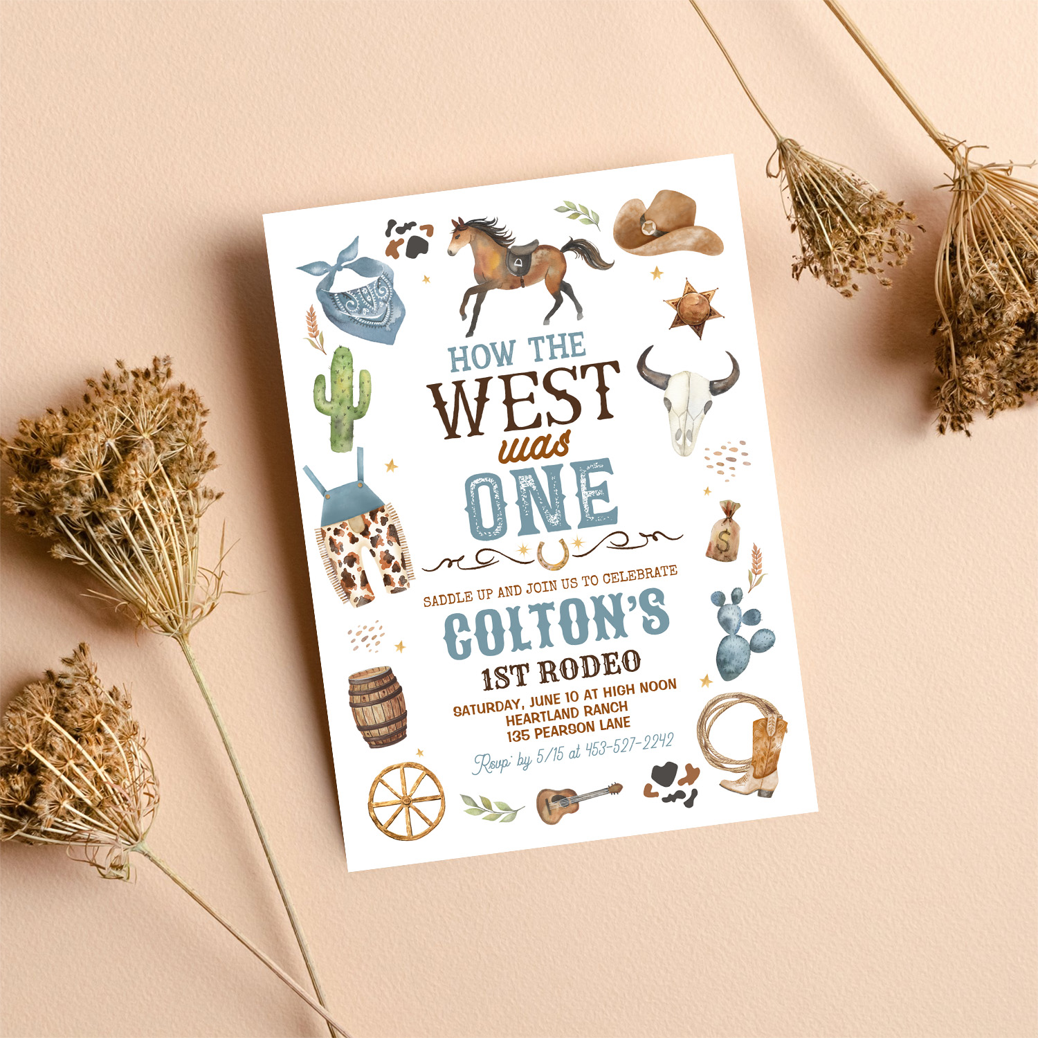 Cowboy How The West Was One 1st Rodeo Birthday Invitation - Image 8