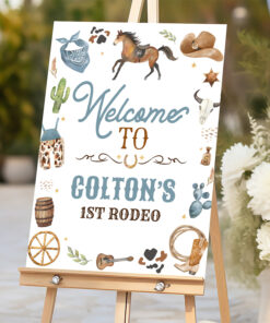 Cowgirl 1st Rodeo Blue Welcome Sign