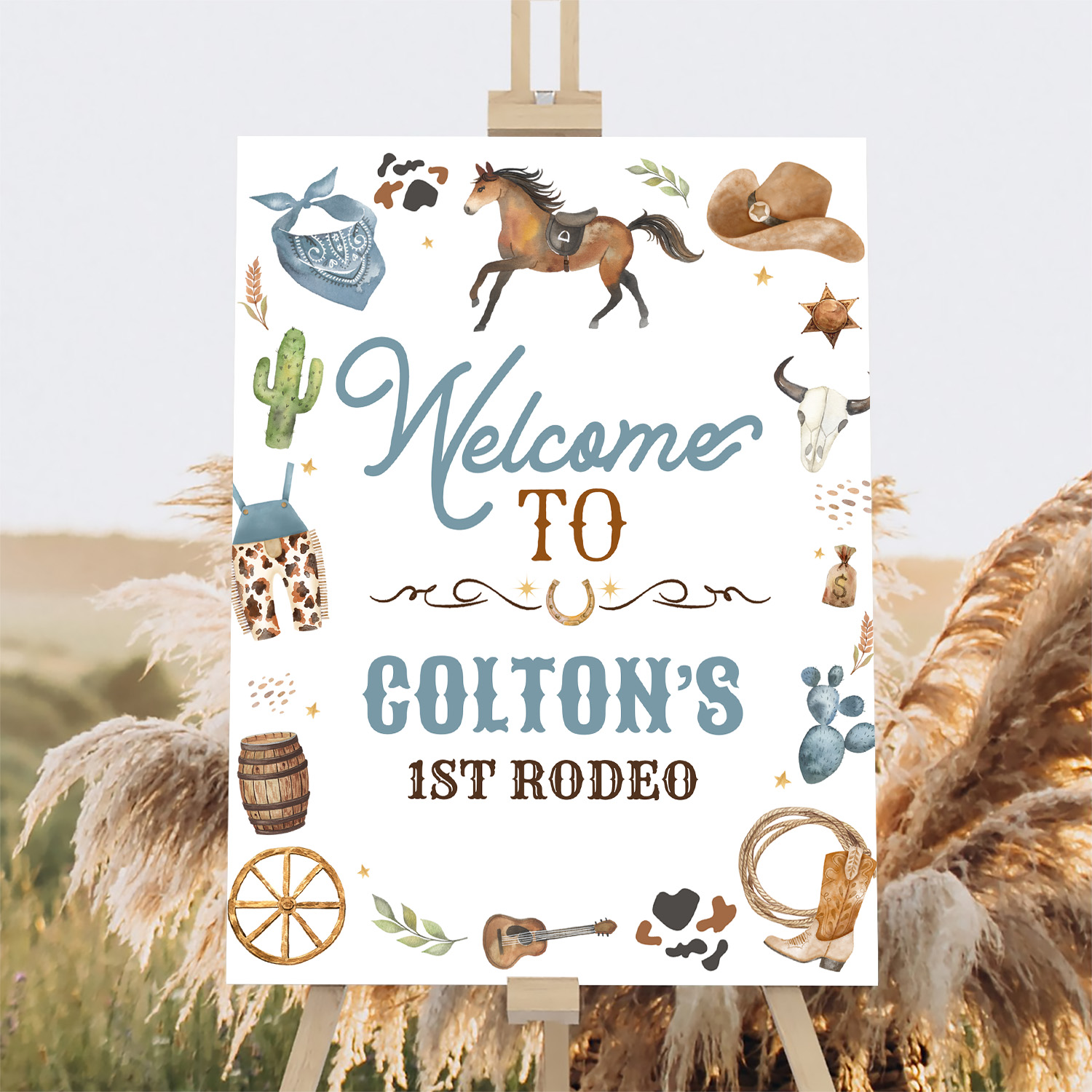 Cowgirl 1st Rodeo Blue Welcome Sign - Image 2