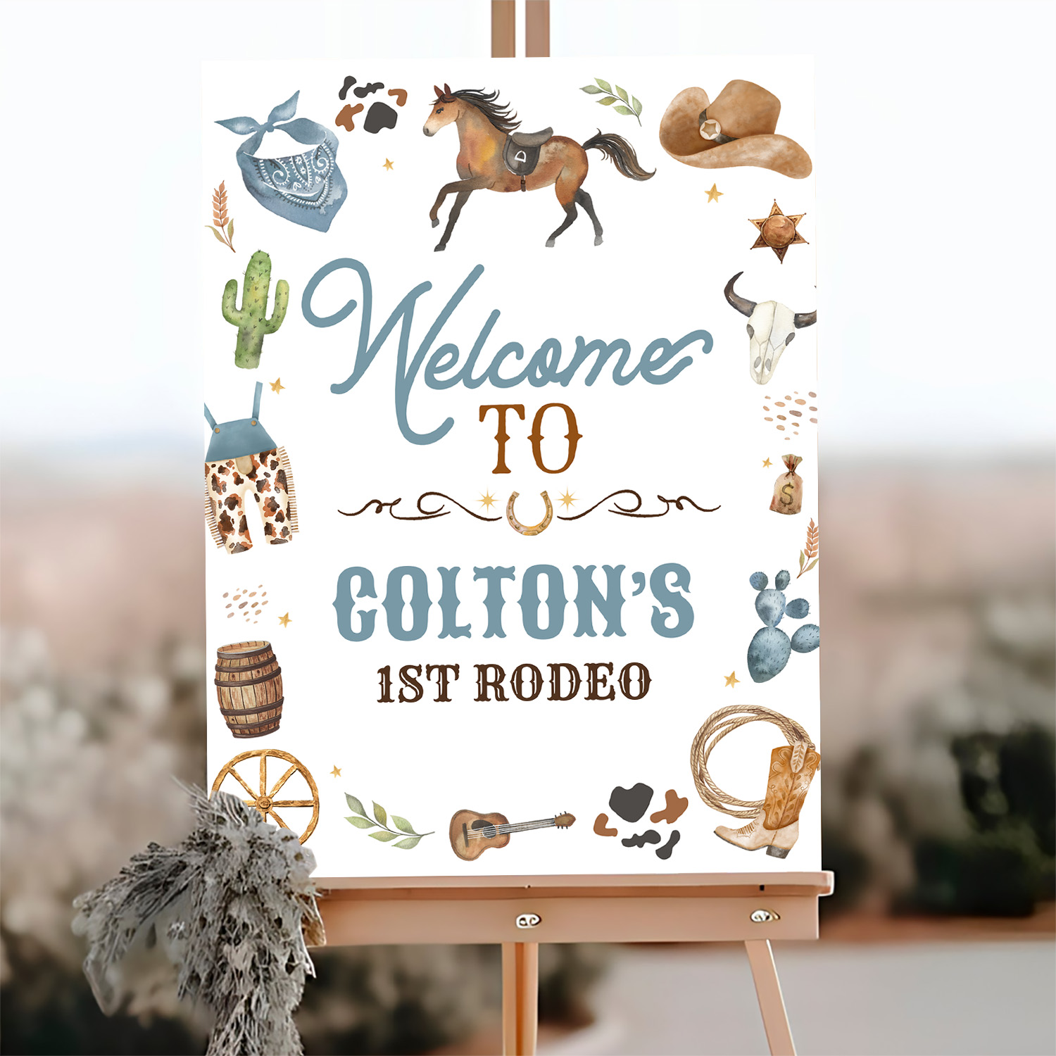 Cowgirl 1st Rodeo Blue Welcome Sign - Image 3