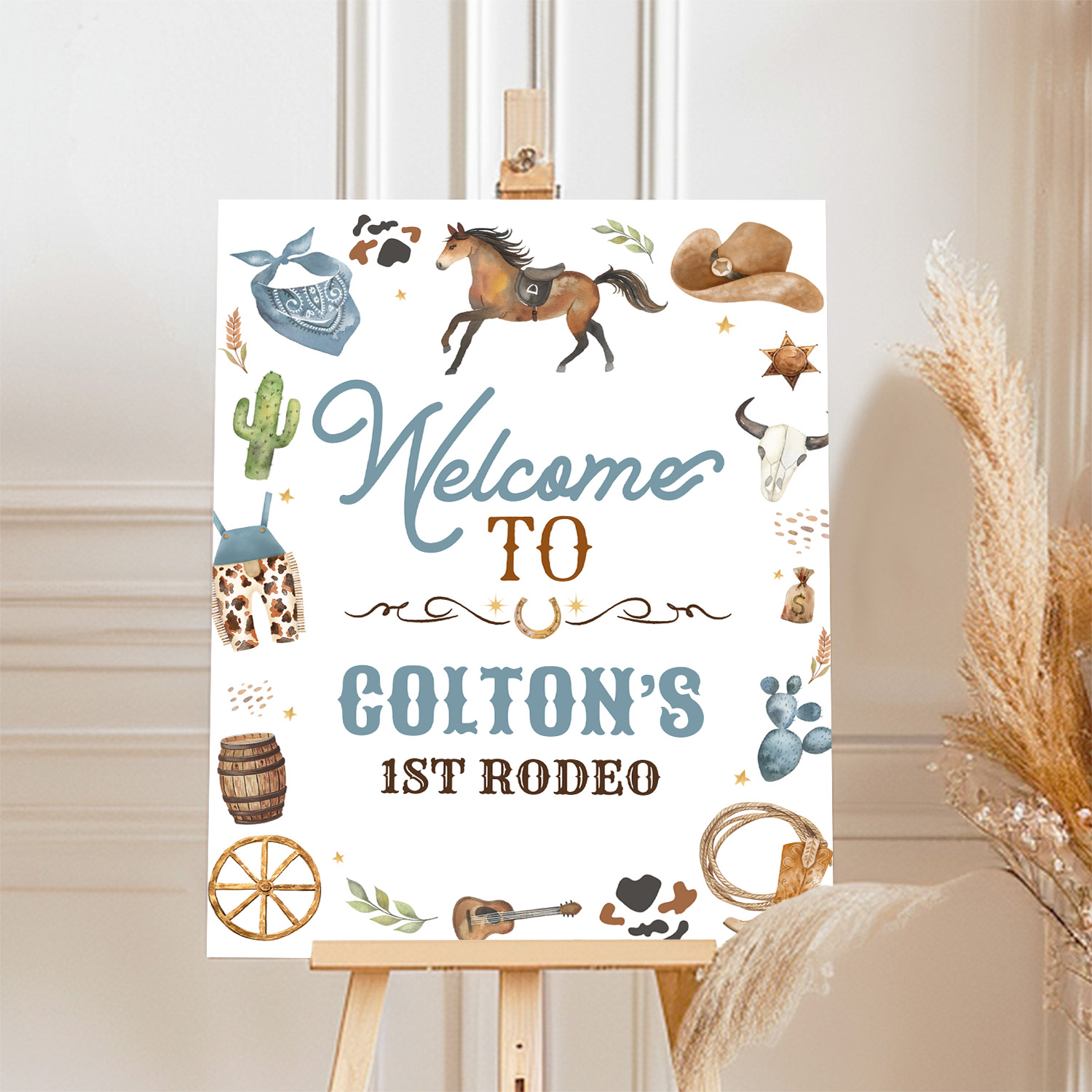 Cowgirl 1st Rodeo Blue Welcome Sign - Image 4