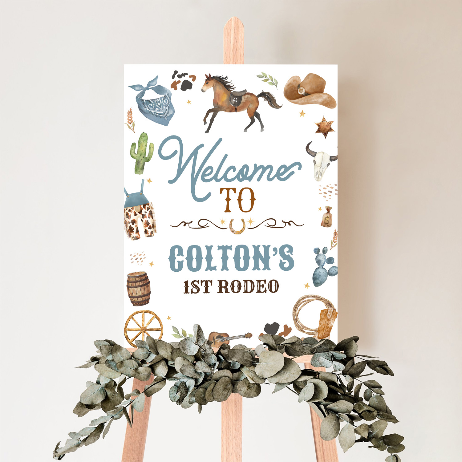 Cowgirl 1st Rodeo Blue Welcome Sign - Image 5