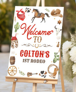 Cowgirl 1st Rodeo Red Welcome Sign