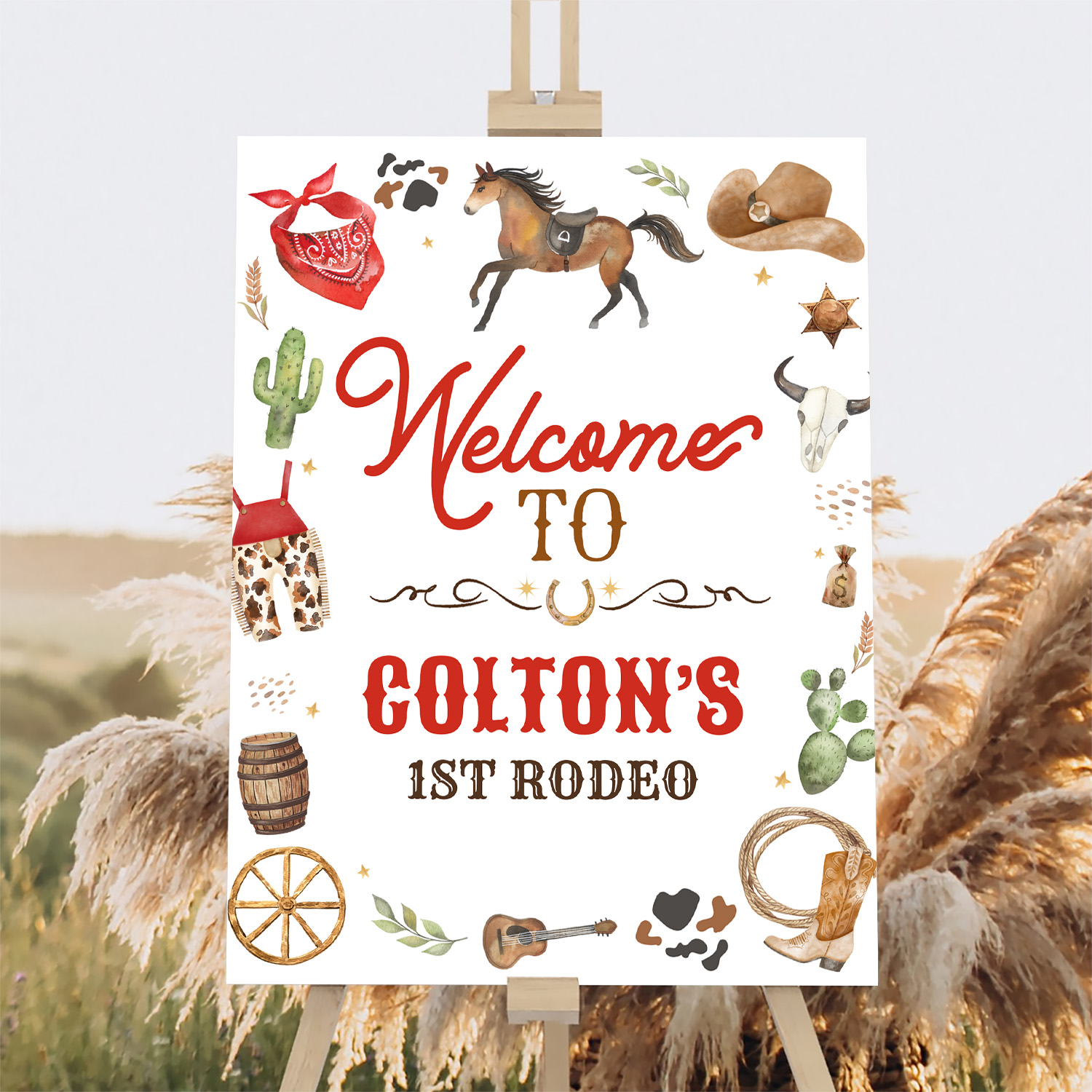 Cowgirl 1st Rodeo Red Welcome Sign - Image 2