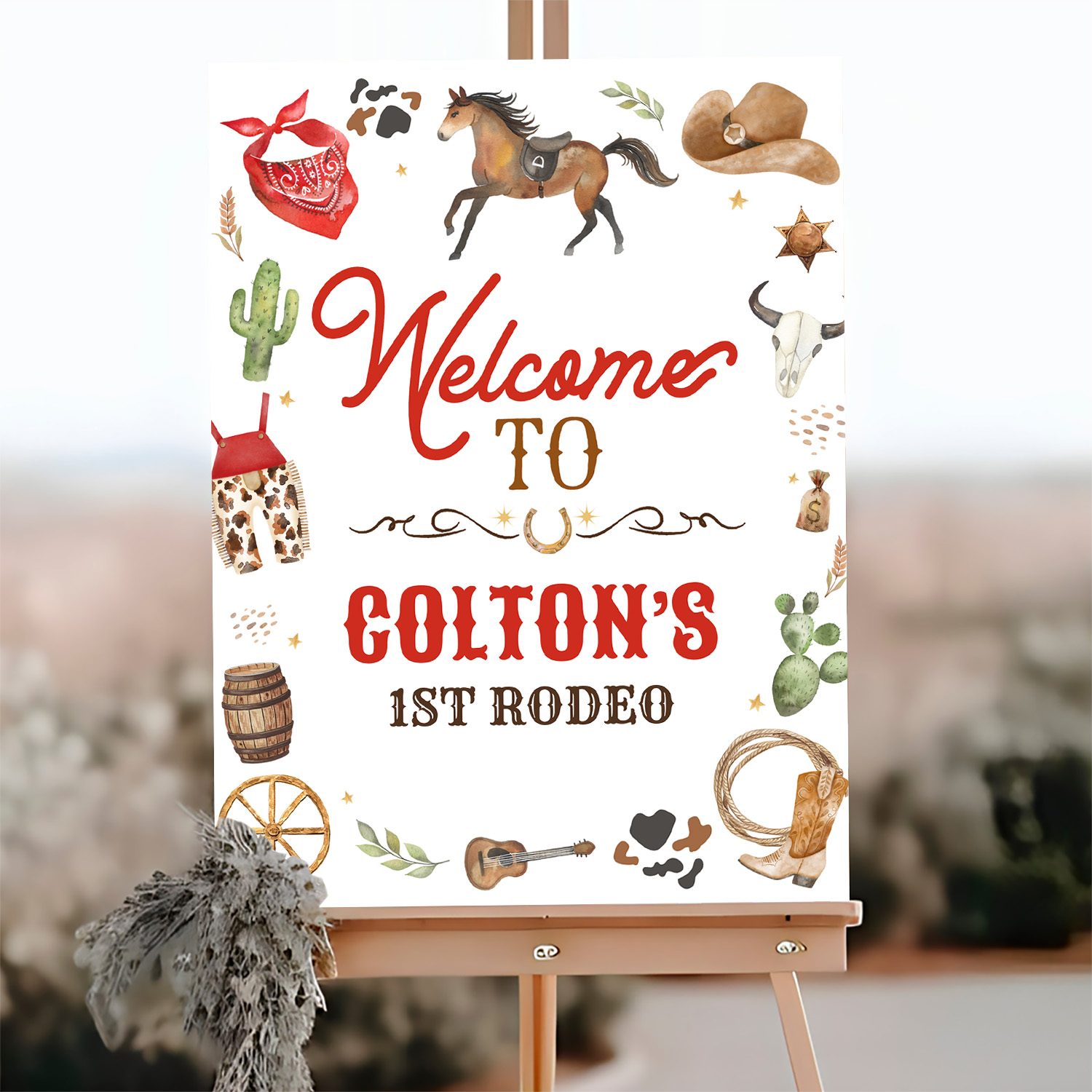 Cowgirl 1st Rodeo Red Welcome Sign - Image 3