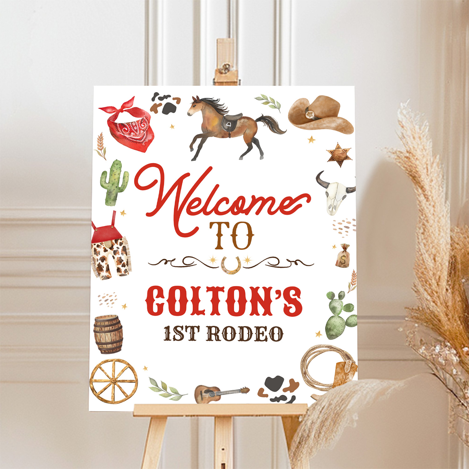 Cowgirl 1st Rodeo Red Welcome Sign - Image 4