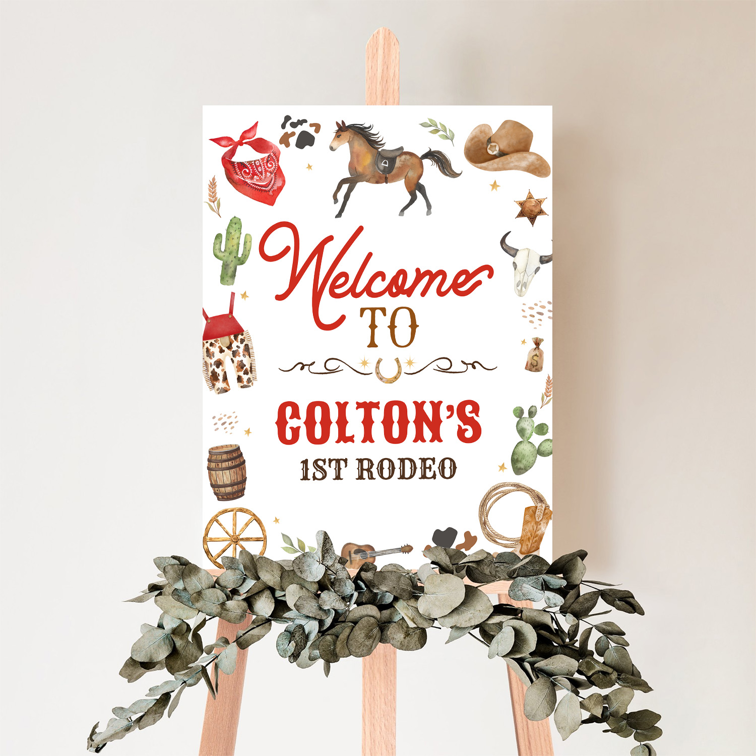 Cowgirl 1st Rodeo Red Welcome Sign - Image 5