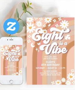 Eight Is A Vibe Birthday Invite Hippie Birthday