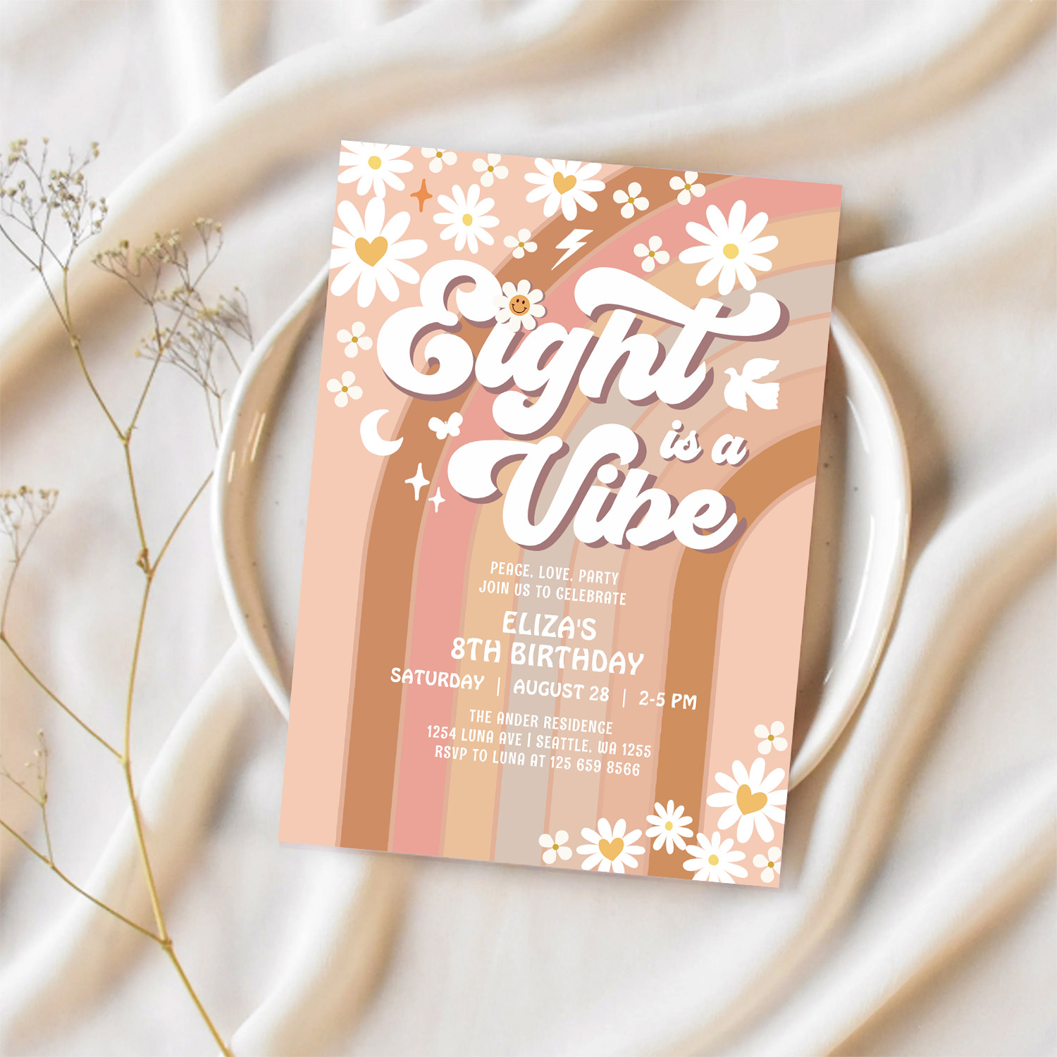 Eight Is A Vibe Birthday Invite Hippie Birthday - Image 2