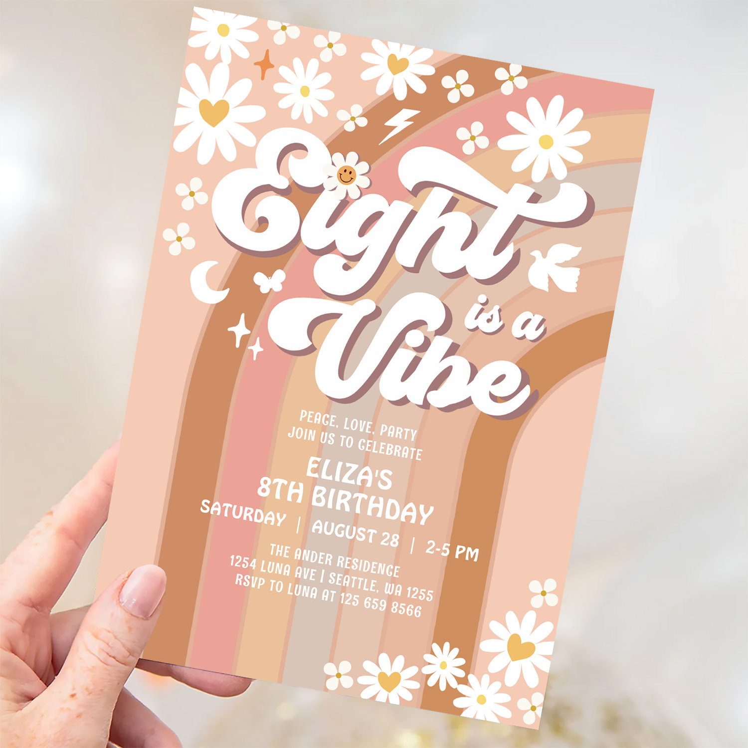 Eight Is A Vibe Birthday Invite Hippie Birthday - Image 3