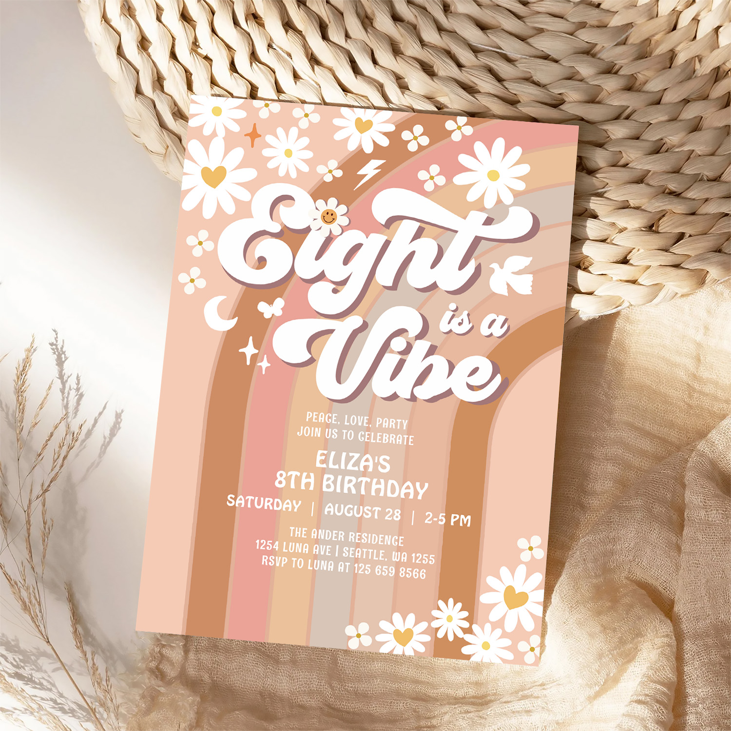 Eight Is A Vibe Birthday Invite Hippie Birthday - Image 4