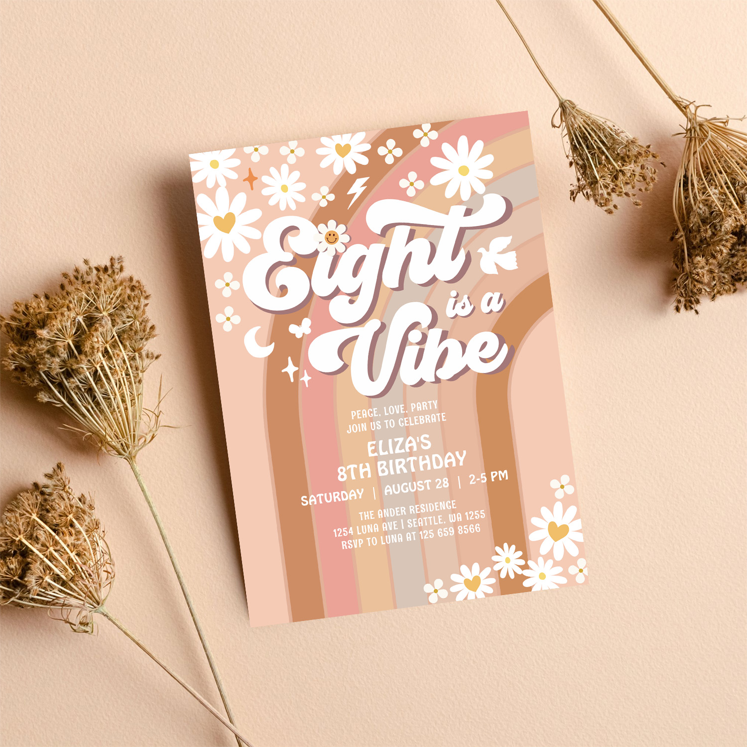 Eight Is A Vibe Birthday Invite Hippie Birthday - Image 8