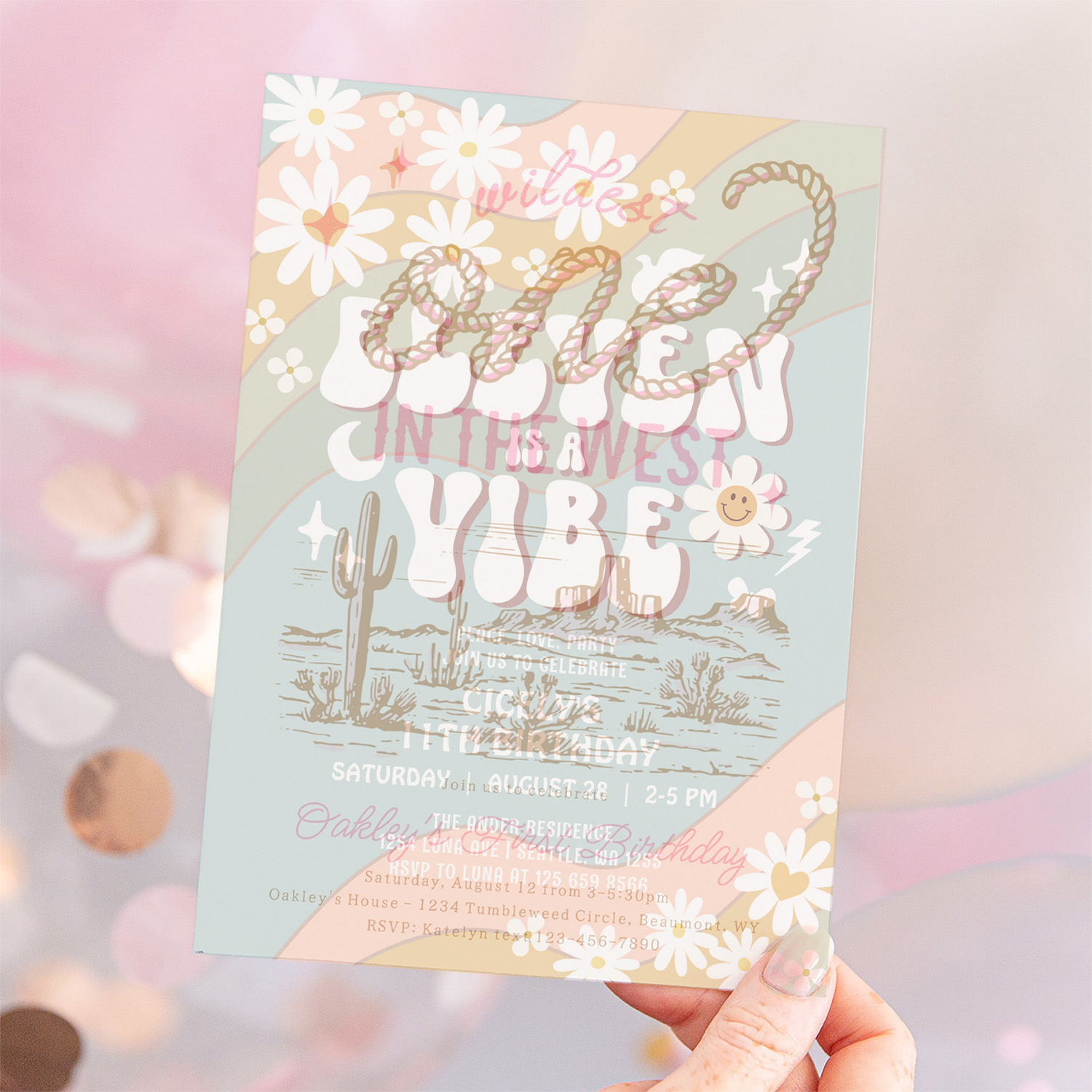 Eleven Is A Vibe Daisy Hippie 70S Retro Birthday Invitation - Image 12
