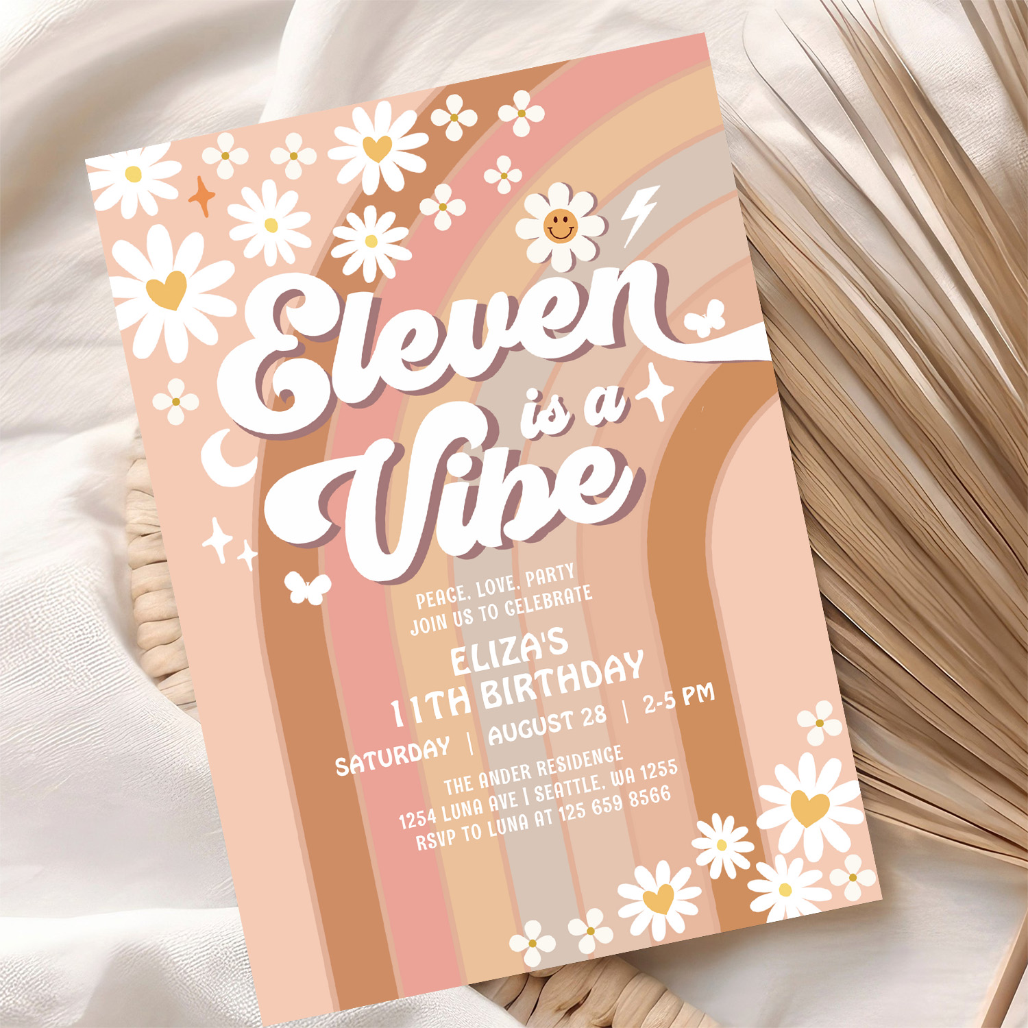 Eleven Is A Vibe Rainbow Hippie 70S Birthday Invitation - Image 10