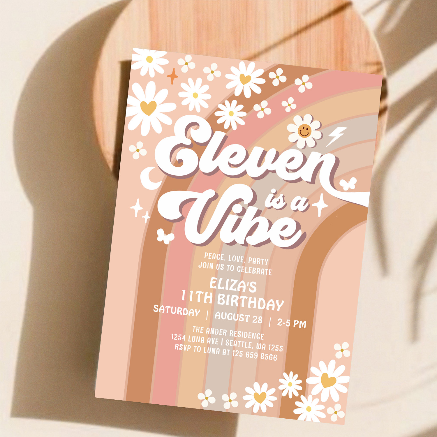 Eleven Is A Vibe Rainbow Hippie 70S Birthday Invitation - Image 11
