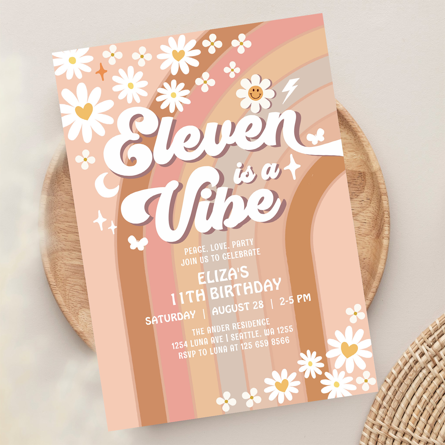 Eleven Is A Vibe Rainbow Hippie 70S Birthday Invitation - Image 13