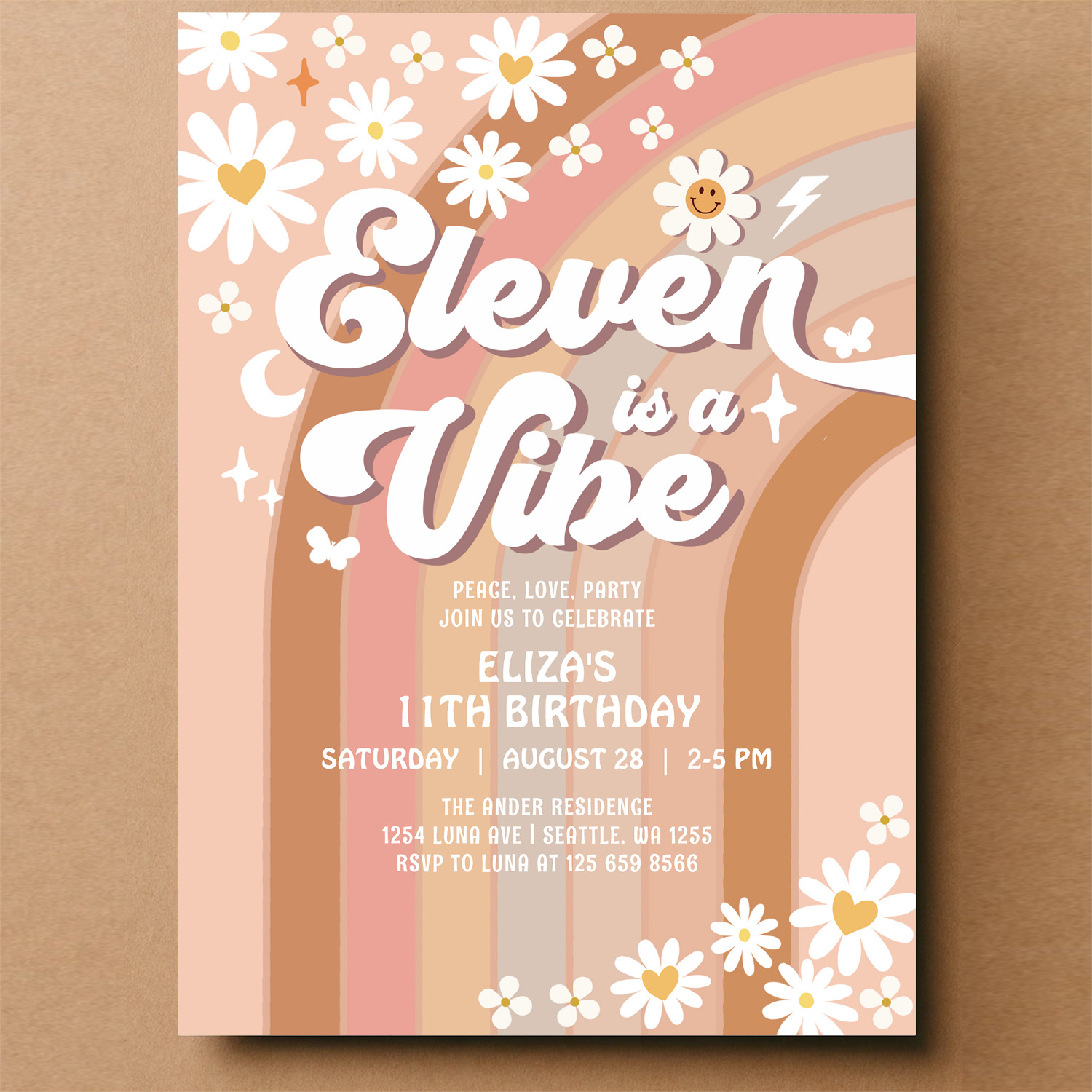 Eleven Is A Vibe Rainbow Hippie 70S Birthday Invitation - Image 14