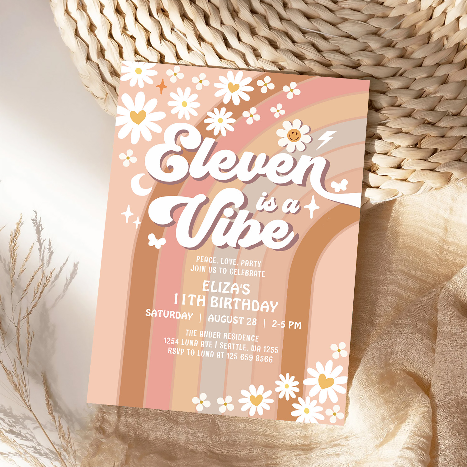 Eleven Is A Vibe Rainbow Hippie 70S Birthday Invitation - Image 4