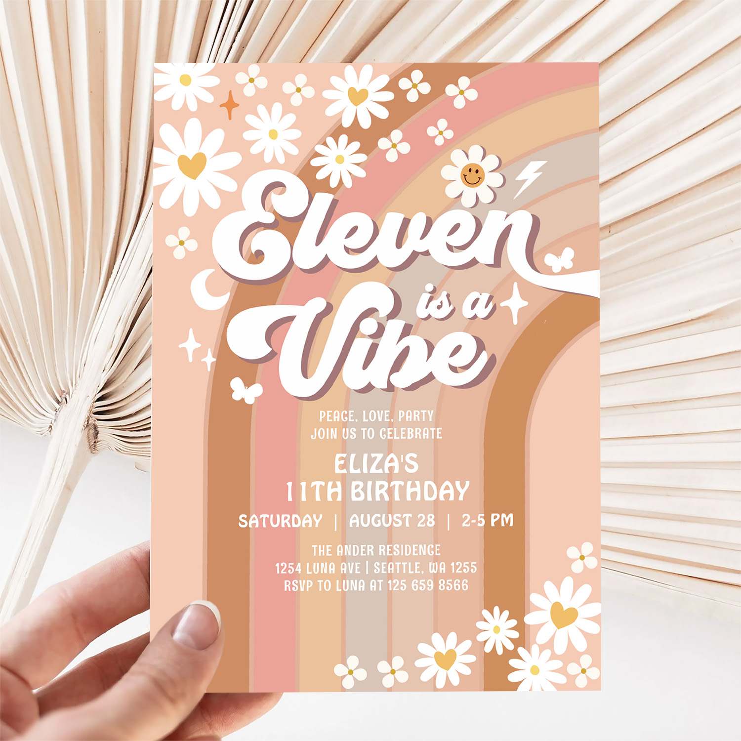 Eleven Is A Vibe Rainbow Hippie 70S Birthday Invitation - Image 5