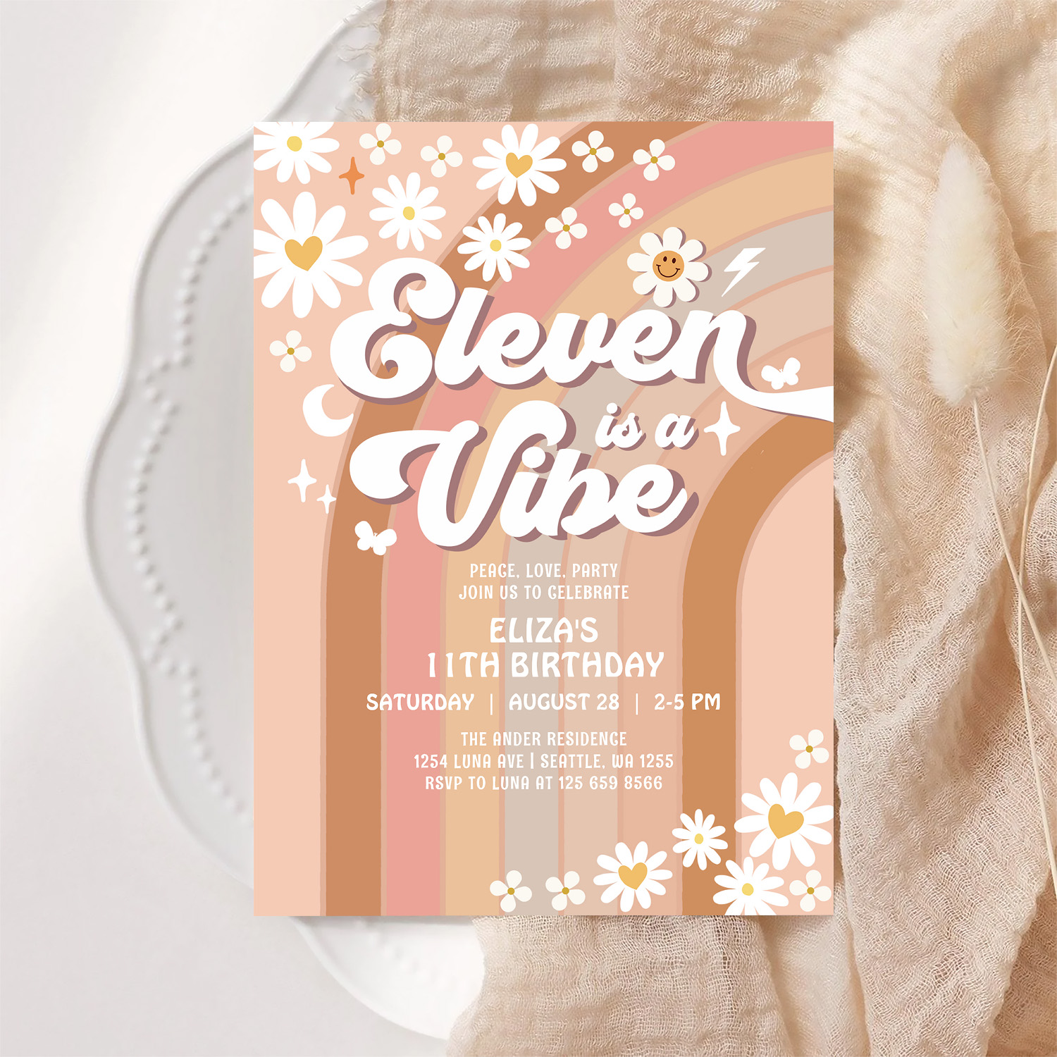 Eleven Is A Vibe Rainbow Hippie 70S Birthday Invitation - Image 6