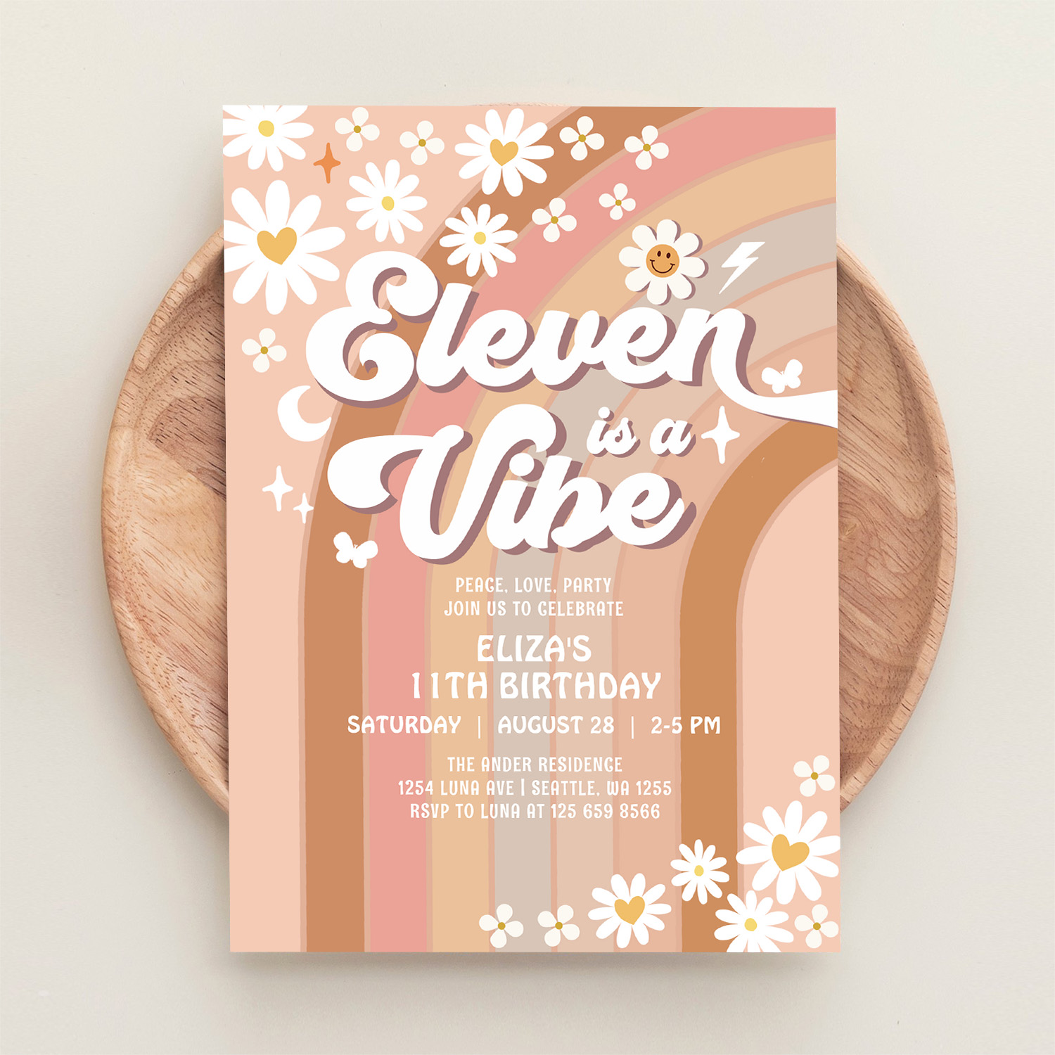 Eleven Is A Vibe Rainbow Hippie 70S Birthday Invitation - Image 7