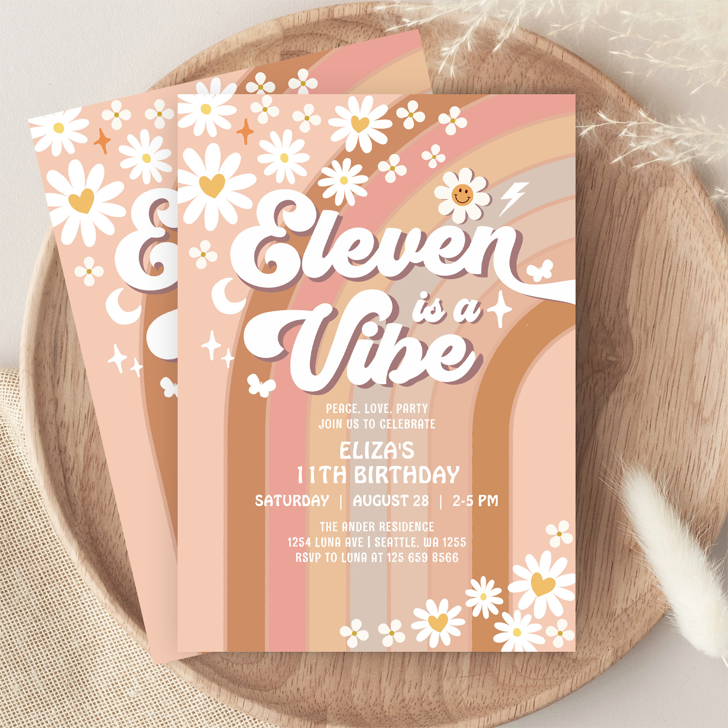 Eleven Is A Vibe Rainbow Hippie 70S Birthday Invitation - Image 9