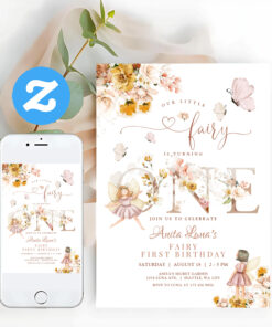 Fairy Butterfly Magical Wildflower 1st Birthday Invitation
