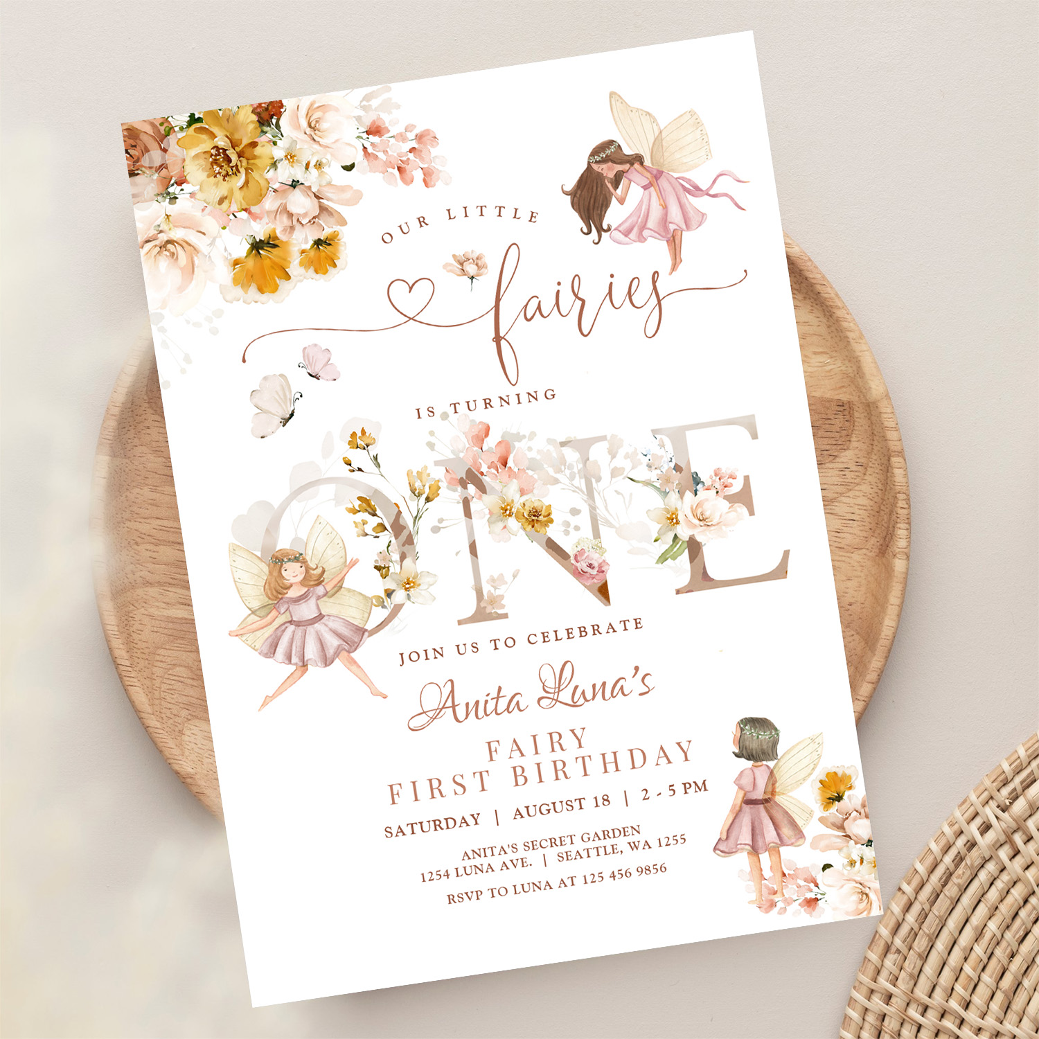 Fairy Butterfly Magical Wildflower 1st Birthday Invitation - Image 13