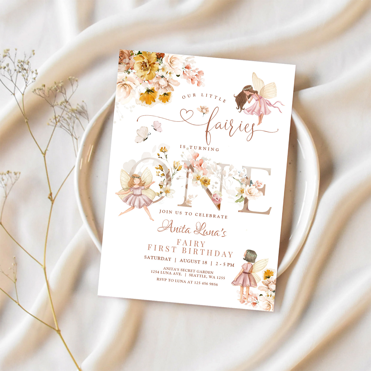 Fairy Butterfly Magical Wildflower 1st Birthday Invitation - Image 2