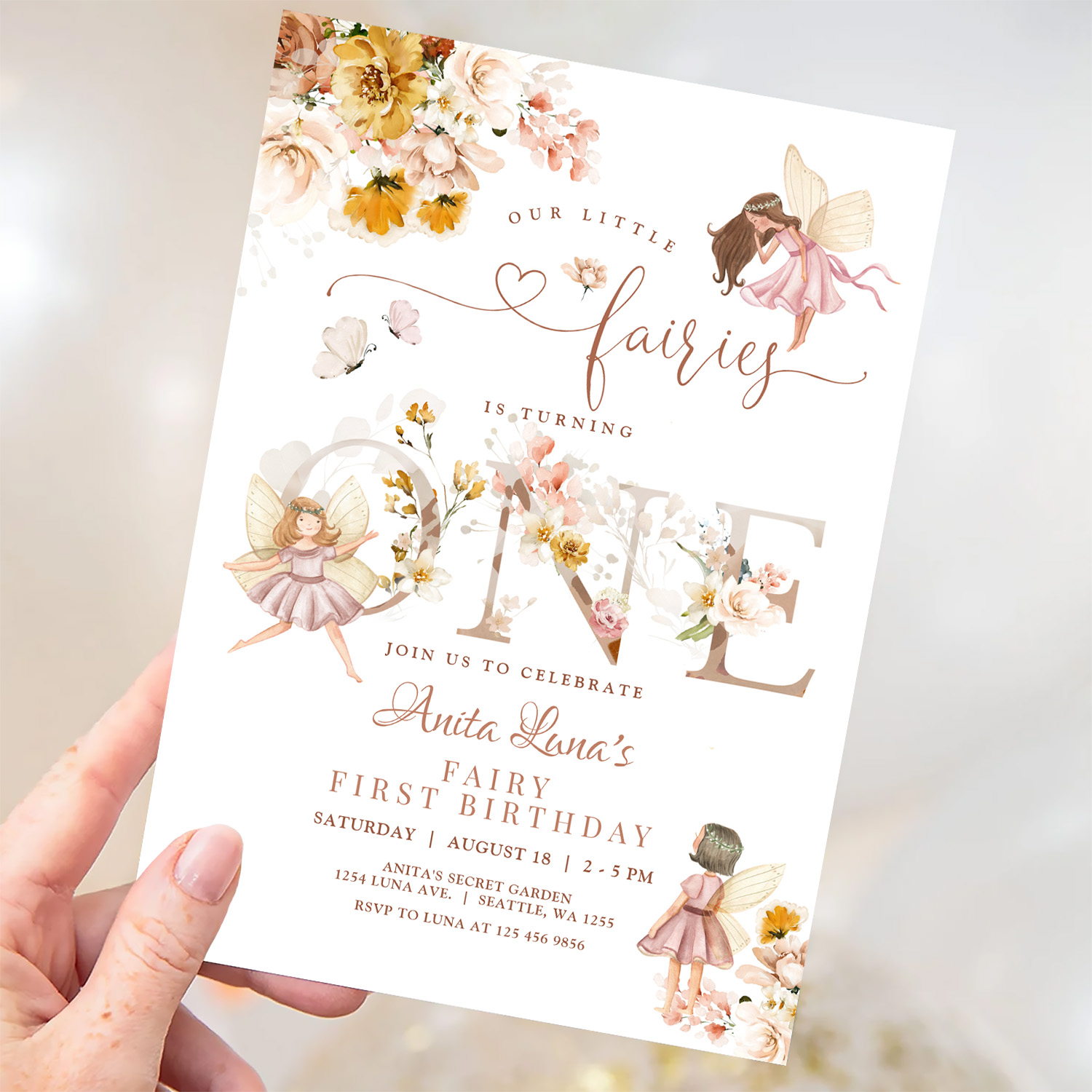 Fairy Butterfly Magical Wildflower 1st Birthday Invitation - Image 3