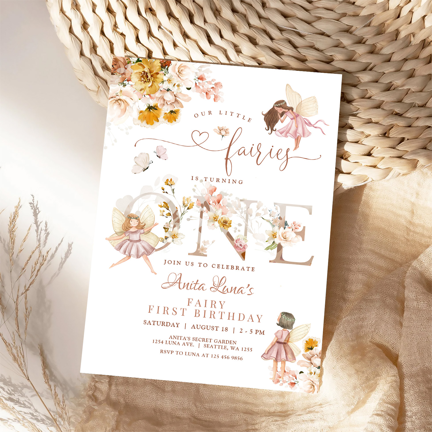 Fairy Butterfly Magical Wildflower 1st Birthday Invitation - Image 4