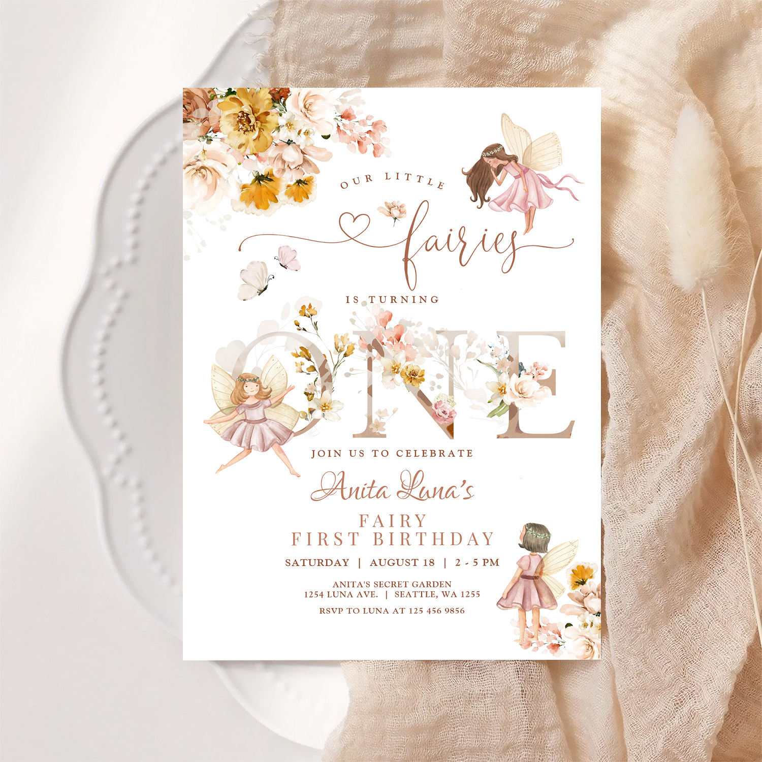 Fairy Butterfly Magical Wildflower 1st Birthday Invitation - Image 6