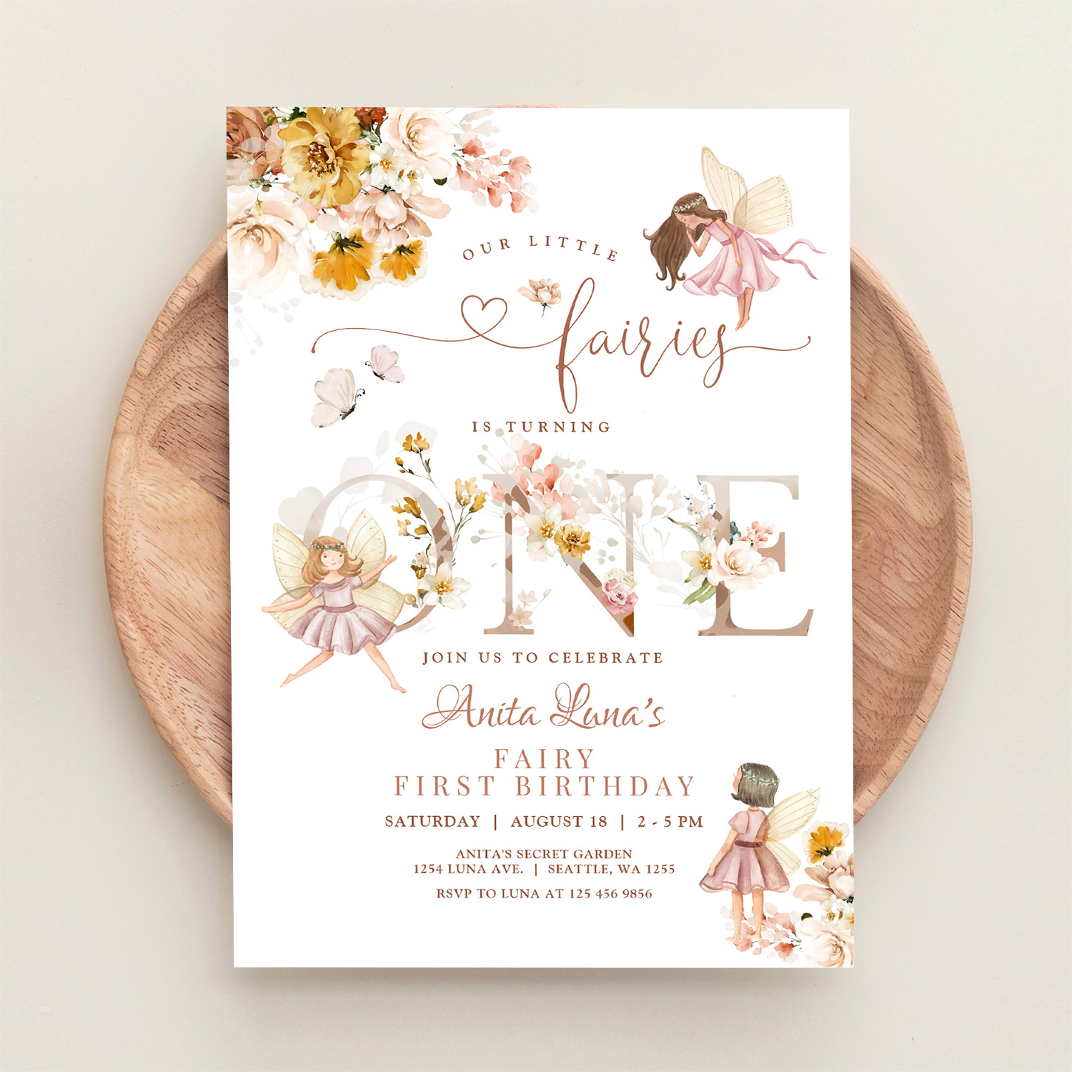 Fairy Butterfly Magical Wildflower 1st Birthday Invitation - Image 7