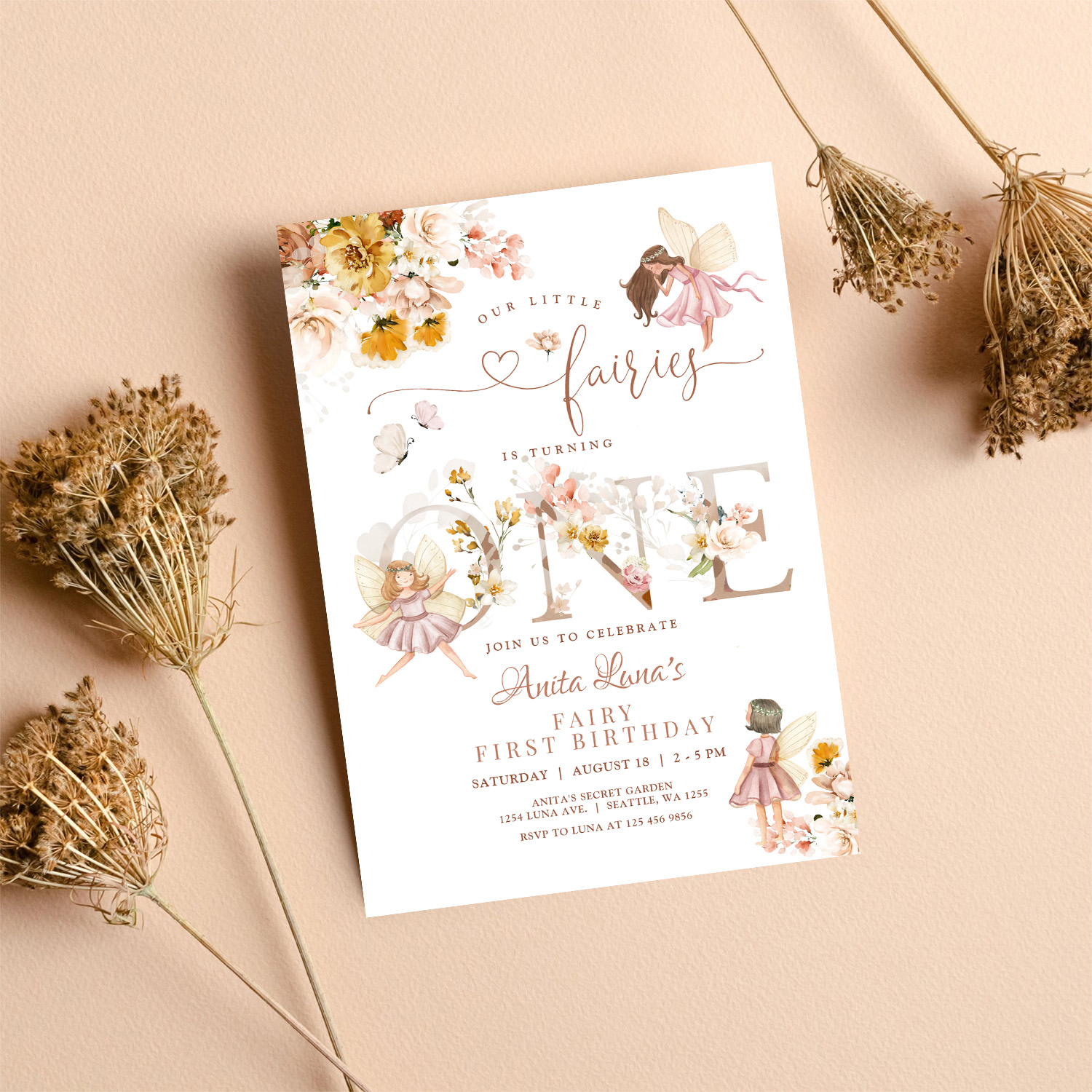 Fairy Butterfly Magical Wildflower 1st Birthday Invitation - Image 8