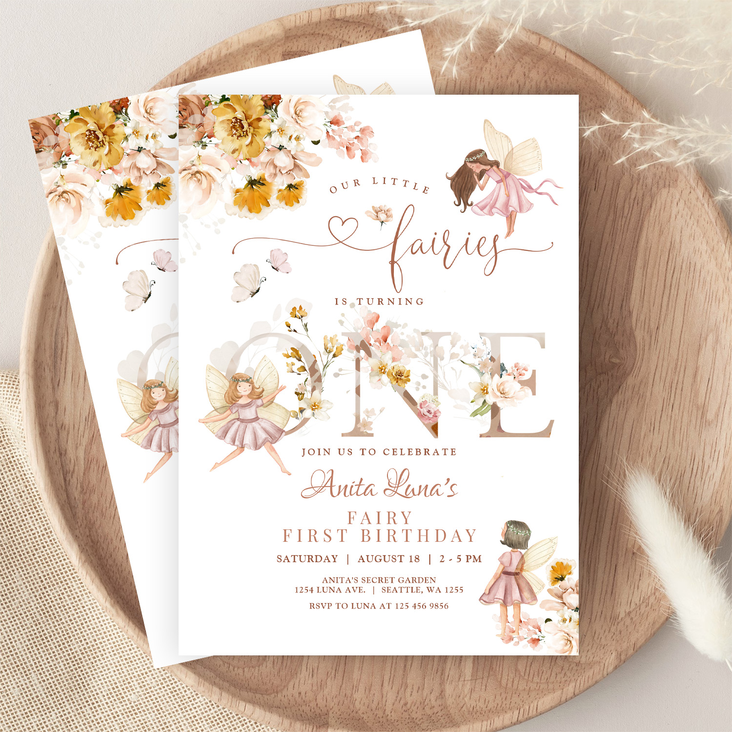 Fairy Butterfly Magical Wildflower 1st Birthday Invitation - Image 9