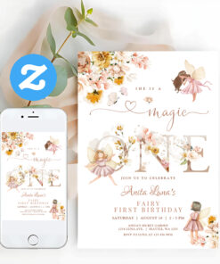 Fairy Butterfly Magical Wildflower 1st Birthday Invitation